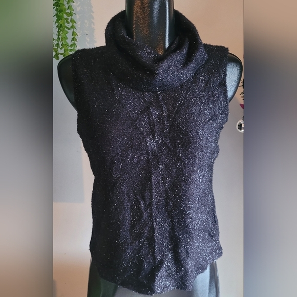 Lindor Black Shimmery Sleeveless Slouchy Neck Top M - Picture 1 of 7